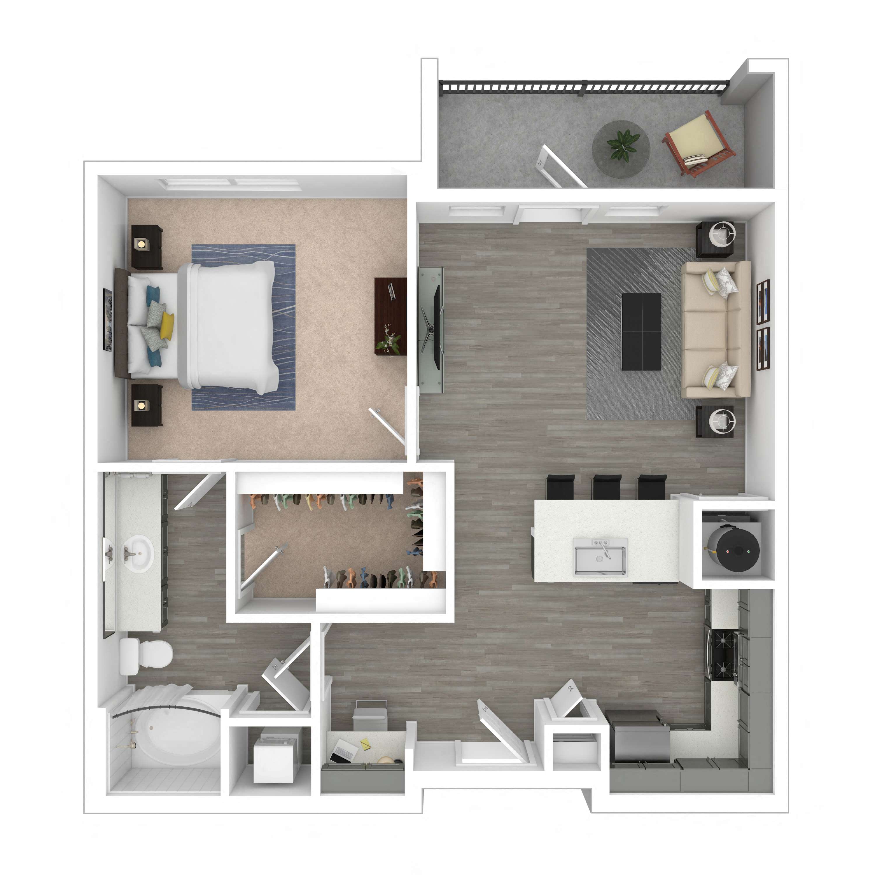 Floor plan for 1 bed, 1 bath, 811 sqft